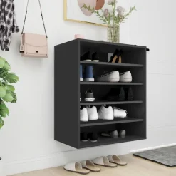 Schoenenkasten-vidaXL - Schoenenkast - Zwart - Bewerkt hout - 60 x 35 x 70 cm
