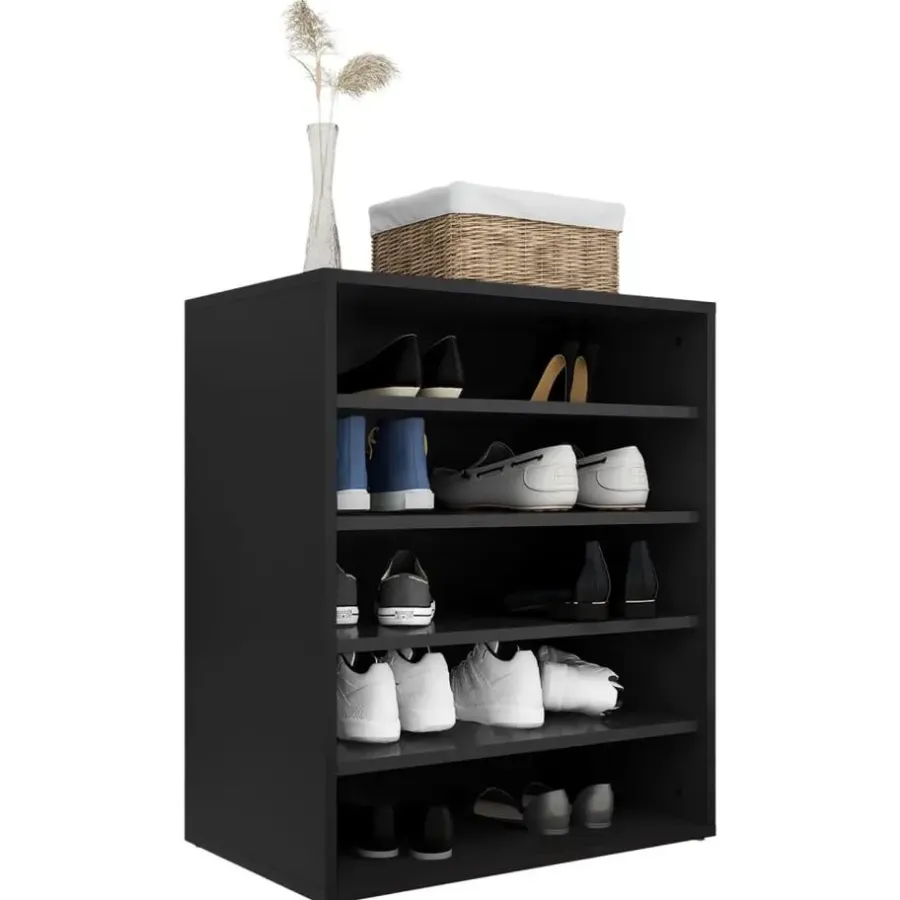Schoenenkasten-vidaXL - Schoenenkast - Zwart - Bewerkt hout - 60 x 35 x 70 cm
