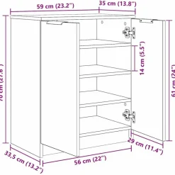 Schoenenkasten-vidaXL - Schoenenkast met 2 deuren - Zwart eiken - Bewerkt hout - 59x35x70 cm