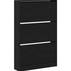 Schoenenkasten-vidaXL - Schoenenkast met 3 kleppen 9 paar - Zwart eiken - 80x21x125,5 cm