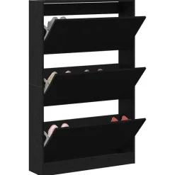 Schoenenkasten-vidaXL - Schoenenkast met 3 kleppen 9 paar - Zwart eiken - 80x21x125,5 cm