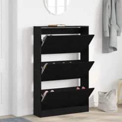 Schoenenkasten-vidaXL - Schoenenkast met 3 kleppen 9 paar - Zwart eiken - 80x21x125,5 cm