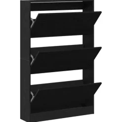Schoenenkasten-vidaXL - Schoenenkast met 3 kleppen 9 paar - Zwart eiken - 80x21x125,5 cm