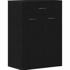 Schoenenkasten-vidaXL - Schoenenkast met 1 lade en 2 deuren - Zwart eiken - Hout - 60x35x84 cm