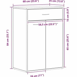 Schoenenkasten-vidaXL - Schoenenkast met 1 lade en 2 deuren - Zwart eiken - Hout - 60x35x84 cm