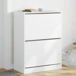 Schoenenkasten-vidaXL - Schoenenkast met 2 kleppen 18 paar - Wit - Bewerkt hout - 80x42x108 cm