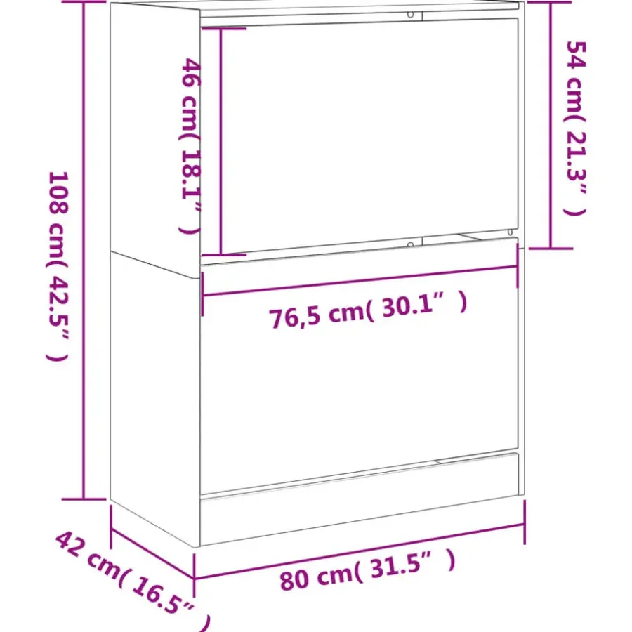 Schoenenkasten-vidaXL - Schoenenkast met 2 kleppen 18 paar - Wit - Bewerkt hout - 80x42x108 cm