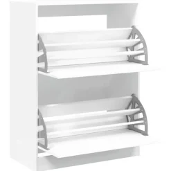 Schoenenkasten-vidaXL - Schoenenkast met 2 kleppen 18 paar - Wit - Bewerkt hout - 80x42x108 cm