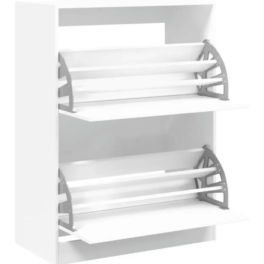 Schoenenkasten-vidaXL - Schoenenkast met 2 kleppen 18 paar - Wit - Bewerkt hout - 80x42x108 cm