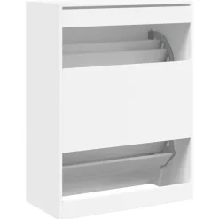 Schoenenkasten-vidaXL - Schoenenkast met 2 kleppen 18 paar - Wit - Bewerkt hout - 80x42x108 cm