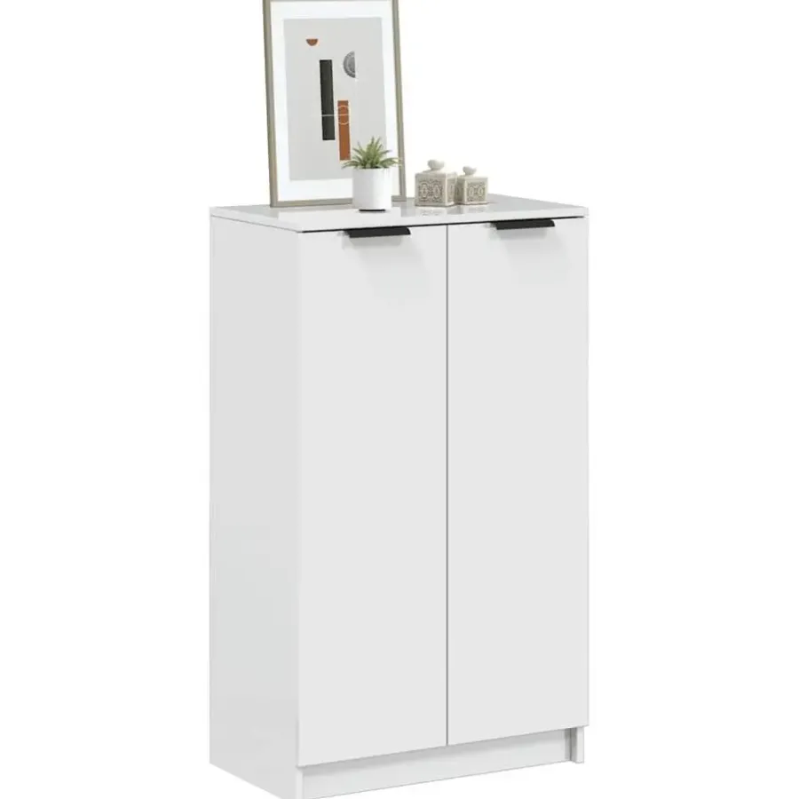 vidaXL - Schoenenkast met 2 deuren - Hoogglans wit - Hout - 59x35x100.5 cm