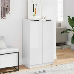 vidaXL - Schoenenkast met 2 deuren - Hoogglans wit - Hout - 59x35x100.5 cm