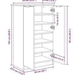 vidaXL - Schoenenkast met 2 deuren - Hoogglans wit - Hout - 59x35x100.5 cm