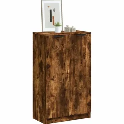 Schoenenkasten-vidaXL - Schoenenkast met 2 deuren - Gerookt eiken - Hout - 59x35x100 cm