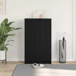 vidaXL - Schoenenkast met 2 deuren - Zwart eiken - Bewerkt hout - 59x35x100 cm