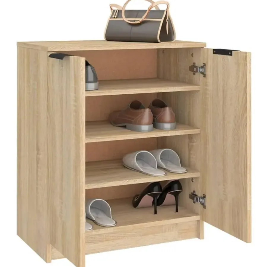 vidaXL - Schoenenkast met 2 deuren - Sonoma eiken - Bewerkt hout - 59x35x70 cm