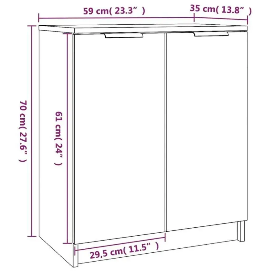 vidaXL - Schoenenkast met 2 deuren - Sonoma eiken - Bewerkt hout - 59x35x70 cm