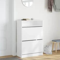 vidaXL - Schoenenkast met opbergvak en 2 kleppen 12 paar - Wit - 80x34x116 cm
