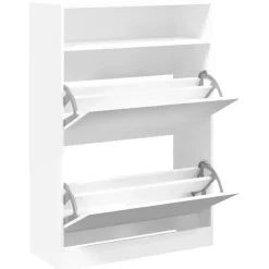 vidaXL - Schoenenkast met opbergvak en 2 kleppen 12 paar - Wit - 80x34x116 cm