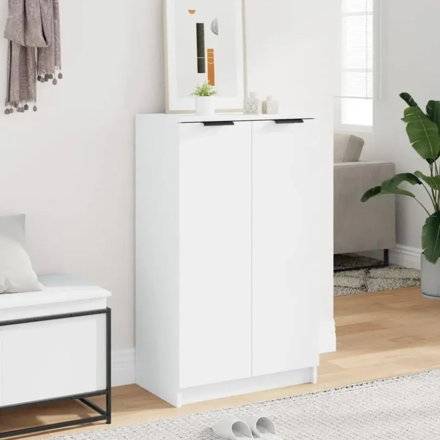 vidaXL - Schoenenkast met 2 deuren - Wit - Bewerkt hout - 59x35x100.5 cm