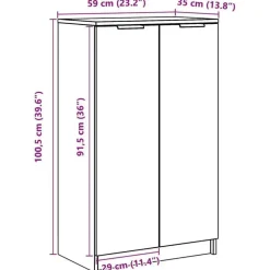vidaXL - Schoenenkast met 2 deuren - Wit - Bewerkt hout - 59x35x100.5 cm