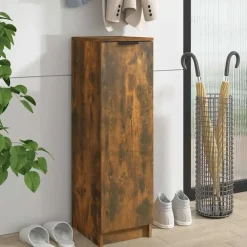vidaXL - Schoenenkast met 1 deur - Gerookt eiken - Bewerkt hout - 30x35x100 cm