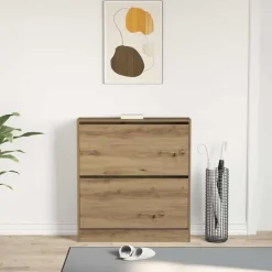 Schoenenkasten-vidaXL - Schoenenkast voor entree 4 paar - Gerookt eiken - 80x21x87,5 cm