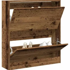 Schoenenkasten-vidaXL - Schoenenkast voor entree 4 paar - Oud hout - 80x21x87,5 cm