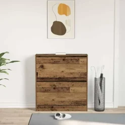 Schoenenkasten-vidaXL - Schoenenkast voor entree 4 paar - Oud hout - 80x21x87,5 cm