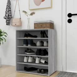 Kledingopbergers-vidaXL - Schoenenrek - Grijs - Bewerkt hout - 60 x 35 x 70 cm