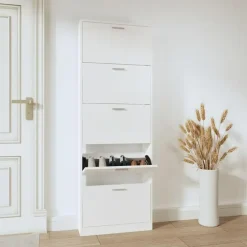 Schoenenkasten-vidaXL - Schoenenrek - Wit - Bewerkt hout