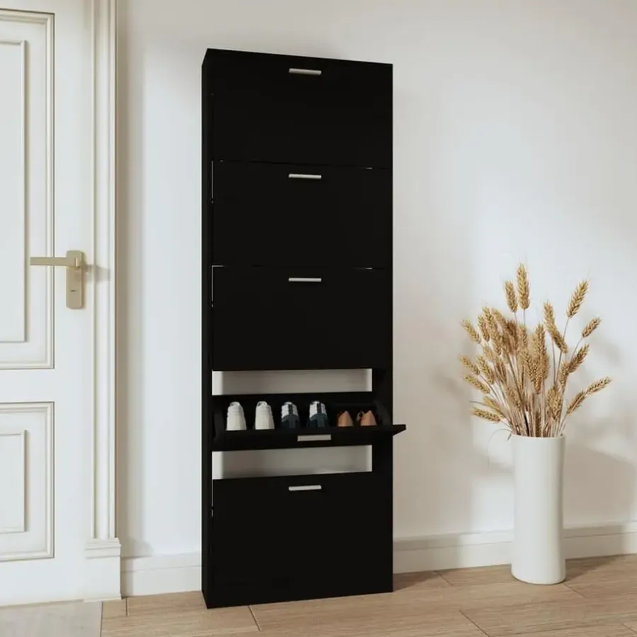 vidaXL - Schoenenrek - Zwart - Bewerkt hout