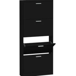 Schoenenkasten-vidaXL - Schoenenrek - Zwart - Bewerkt hout