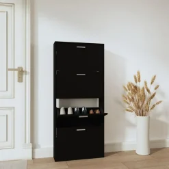 Schoenenkasten-vidaXL - Schoenenrek - Zwart - Bewerkt hout