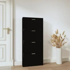 Schoenenkasten-vidaXL - Schoenenrek - Zwart - Bewerkt hout