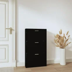 Schoenenkasten-vidaXL - Schoenenrek - Zwart - Bewerkt hout