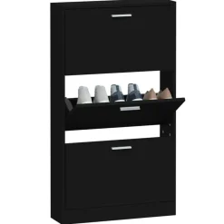 Schoenenkasten-vidaXL - Schoenenrek - Zwart - Bewerkt hout