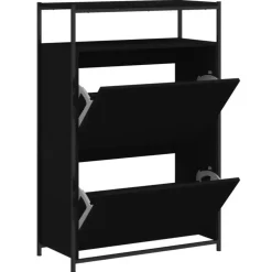 Schoenenkasten-vidaXL - Schoenenrek - Zwart - Bewerkt hout