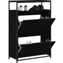 Schoenenkasten-vidaXL - Schoenenrek - Zwart - Bewerkt hout