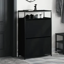 Schoenenkasten-vidaXL - Schoenenrek - Zwart - Bewerkt hout