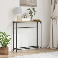 Sidetables-vidaXL - Sidetable - Artisanaal eiken - Gelaagd hout en metaal - 75x19.5x75 cm