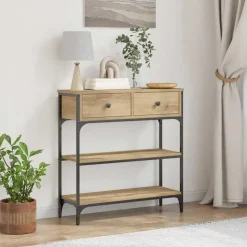Sidetables-vidaXL - Sidetable met 2 lades 2 schappen - Artisanaal eiken - Hout - 72.5 cm