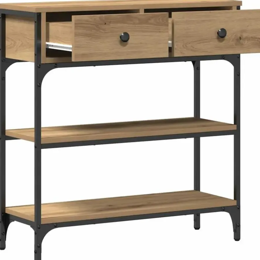 Sidetables-vidaXL - Sidetable met 2 lades 2 schappen - Artisanaal eiken - Hout - 72.5 cm