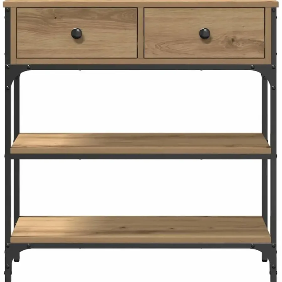 Sidetables-vidaXL - Sidetable met 2 lades 2 schappen - Artisanaal eiken - Hout - 72.5 cm
