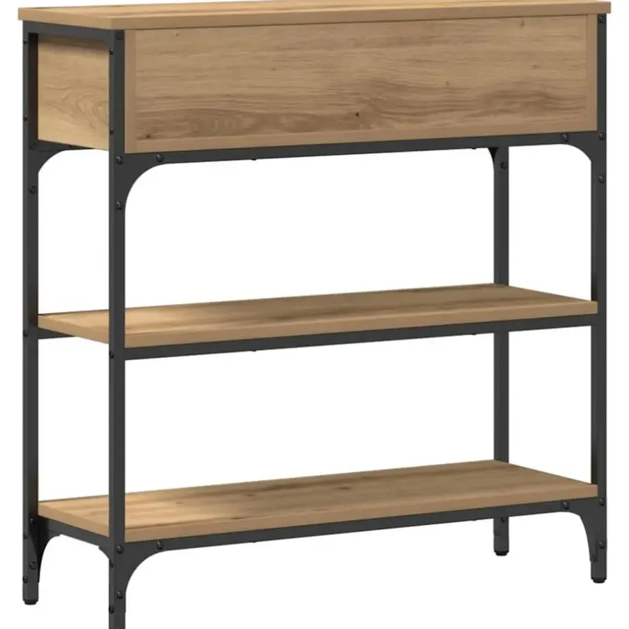Sidetables-vidaXL - Sidetable met 2 lades 2 schappen - Artisanaal eiken - Hout - 72.5 cm
