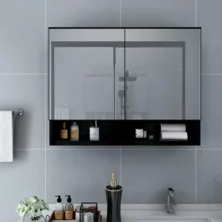 Spiegelkasten-vidaXL - Spiegelkast - Zwart - MDF