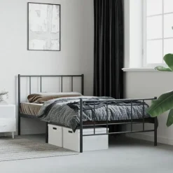 vidaXL - Staal Bed frame met hoofd- en voeteneinde - Zwart - Metaal - 90x200 cm