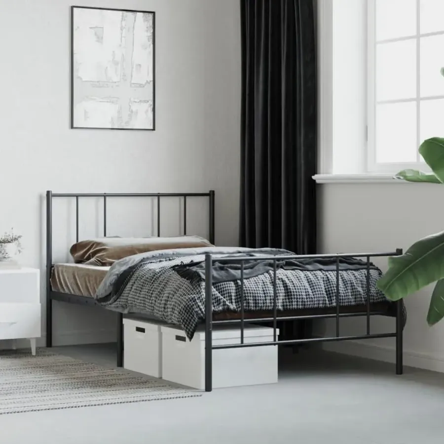 vidaXL - Staal Bed frame met hoofd- en voeteneinde - Zwart - Metaal - 90x200 cm