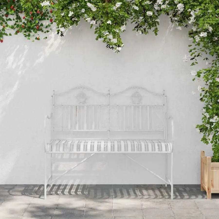 vidaXL - Staal Tuinbank - Wit - 103,5x59x89 cm