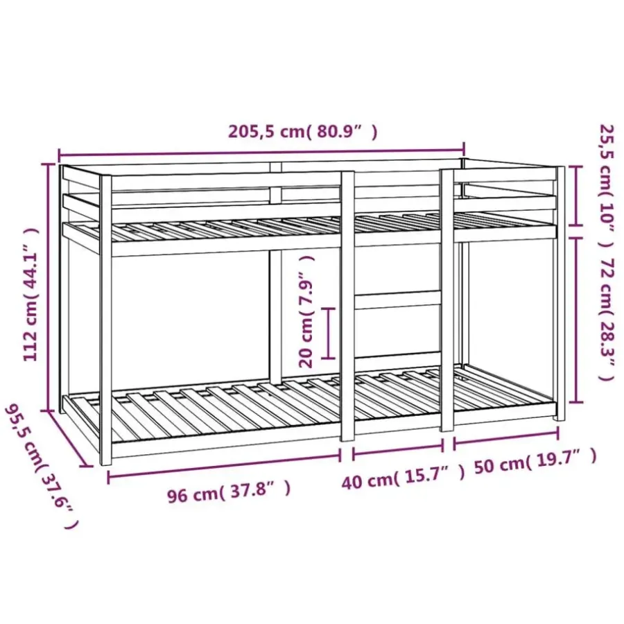vidaXL - Stapelbed met zijladder - Naturel - Massief grenenhout - 90x200 cm